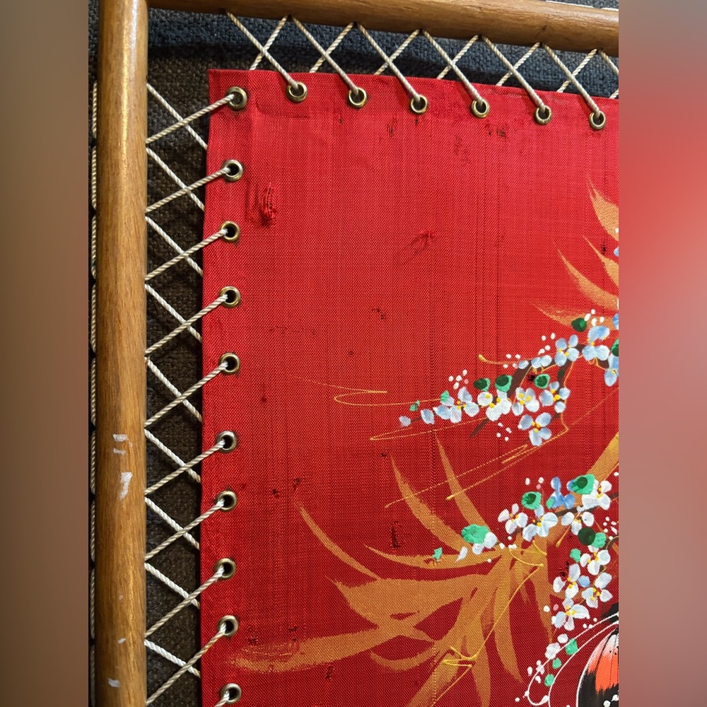 Vintage Hand-Painted Asian Silk Butterfly Artwork in Bamboo Laced Frame | 18x13 - Picture 9 of 16